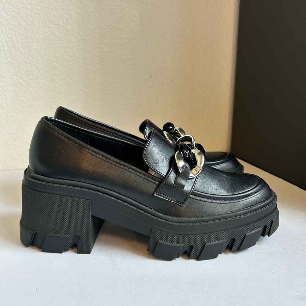 JustFab Drew Lug Sole Loafer Black Size 8.5 - Picture 4 of 9
